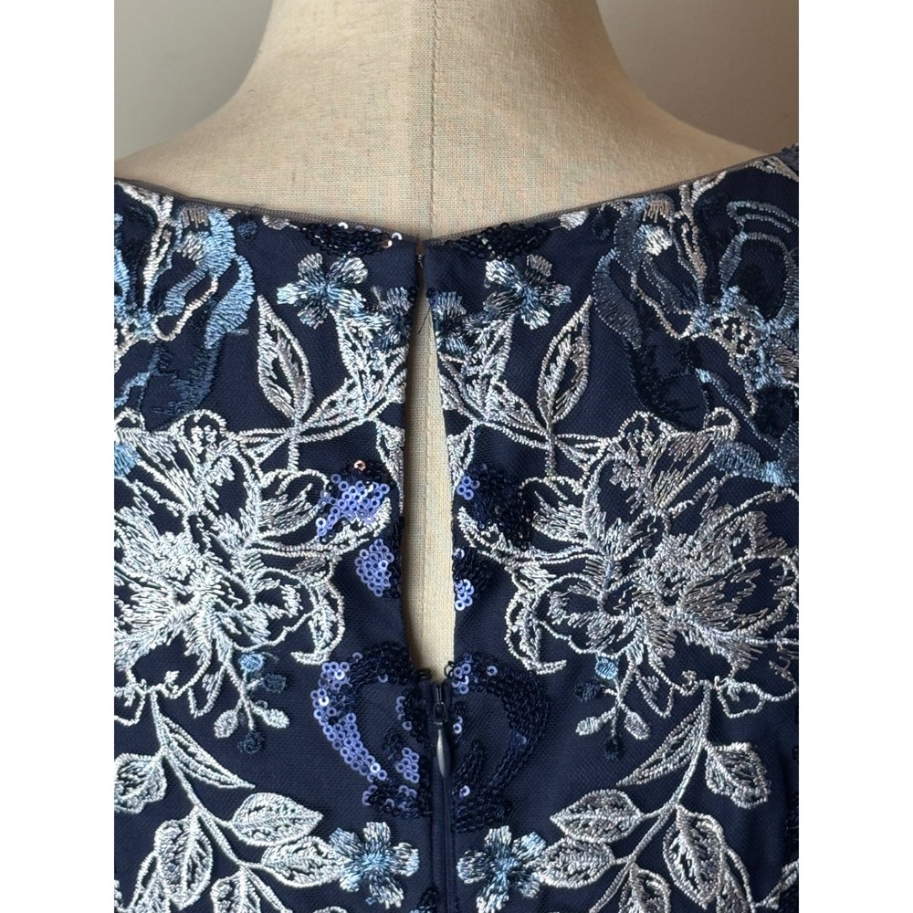 Marchesa Notte Dress Women‎ 4 Blue Silver Embellished Boatneck Cocktail Mini - Picture 9 of 14